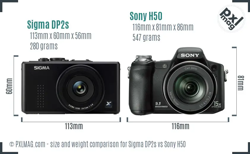 Sigma DP2s vs Sony H50 size comparison
