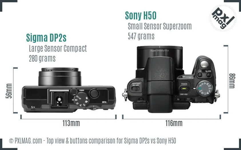 Sigma DP2s vs Sony H50 top view buttons comparison
