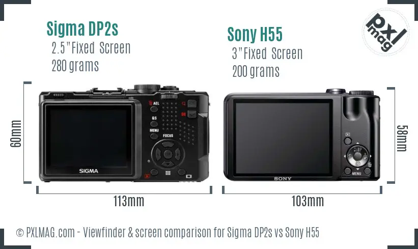 Sigma DP2s vs Sony H55 Screen and Viewfinder comparison