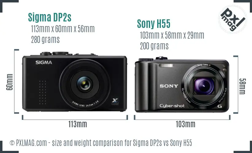 Sigma DP2s vs Sony H55 size comparison