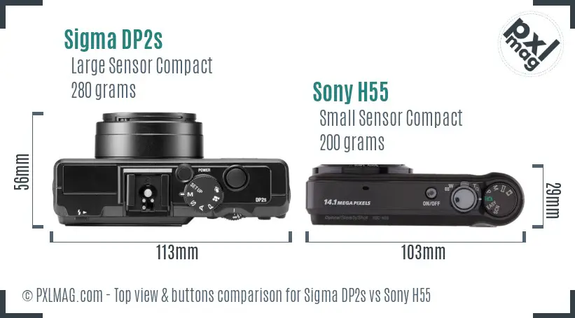 Sigma DP2s vs Sony H55 top view buttons comparison