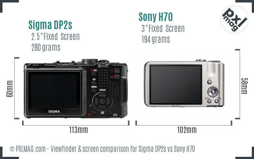 Sigma DP2s vs Sony H70 Screen and Viewfinder comparison