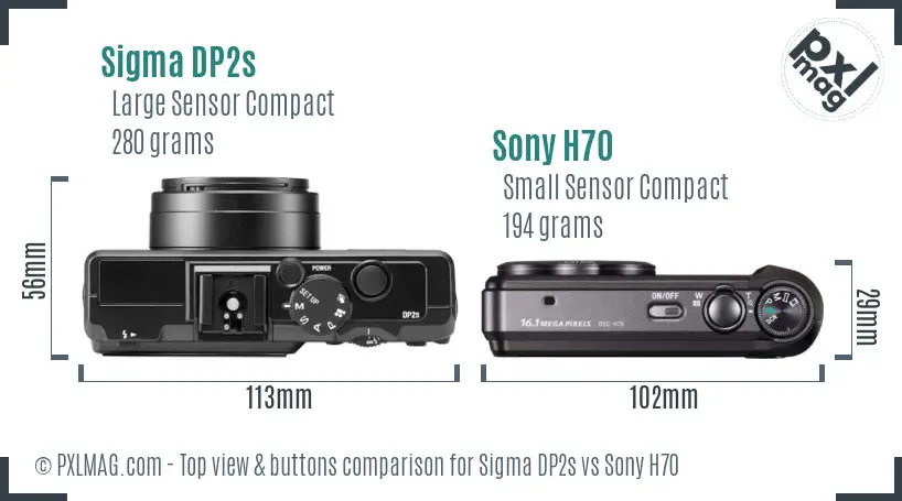 Sigma DP2s vs Sony H70 top view buttons comparison