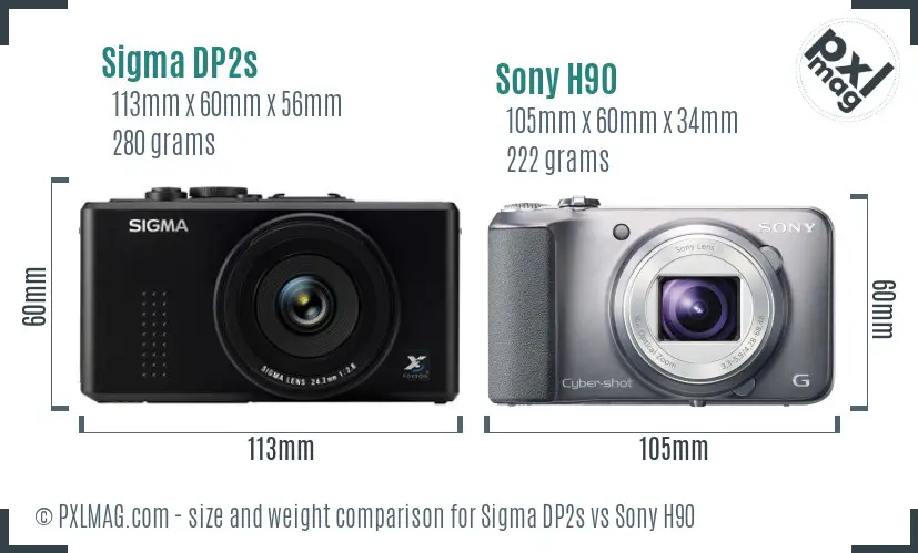 Sigma DP2s vs Sony H90 size comparison