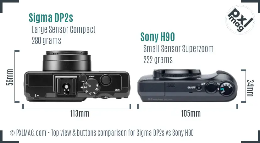 Sigma DP2s vs Sony H90 top view buttons comparison