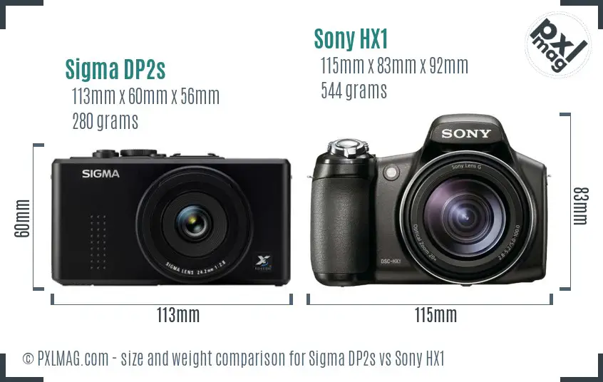 Sigma DP2s vs Sony HX1 size comparison