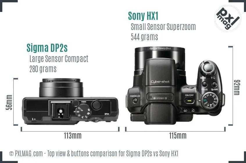 Sigma DP2s vs Sony HX1 top view buttons comparison