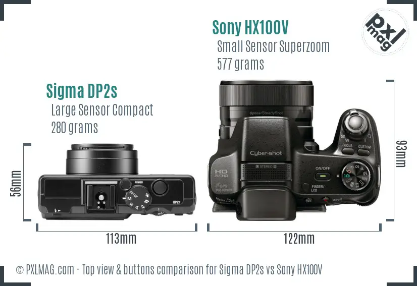 Sigma DP2s vs Sony HX100V top view buttons comparison