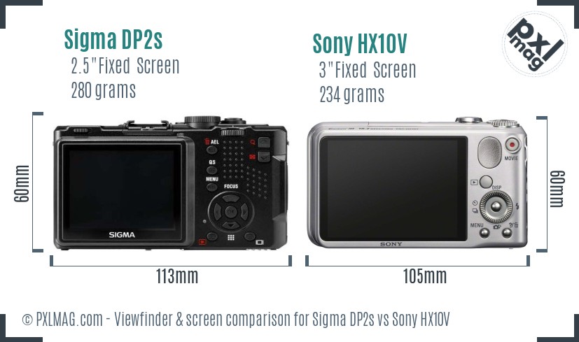 Sigma DP2s vs Sony HX10V Screen and Viewfinder comparison