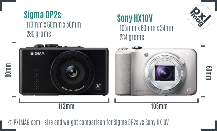 Sigma DP2s vs Sony HX10V size comparison