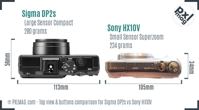 Sigma DP2s vs Sony HX10V top view buttons comparison