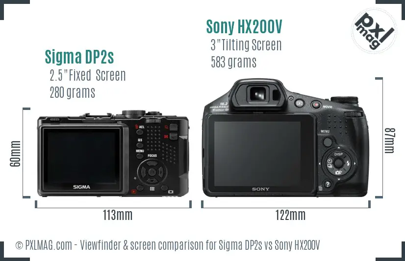 Sigma DP2s vs Sony HX200V Screen and Viewfinder comparison