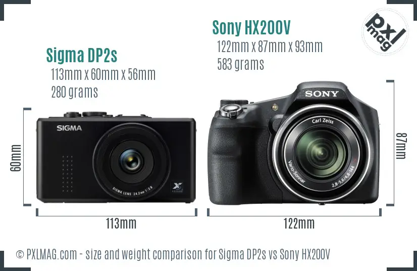 Sigma DP2s vs Sony HX200V size comparison