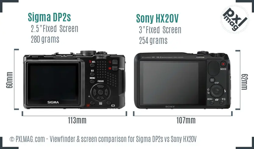 Sigma DP2s vs Sony HX20V Screen and Viewfinder comparison