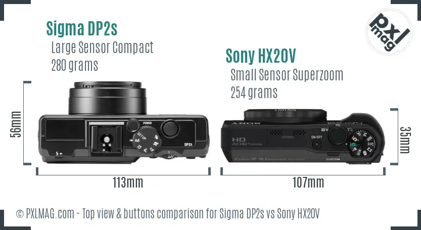 Sigma DP2s vs Sony HX20V top view buttons comparison