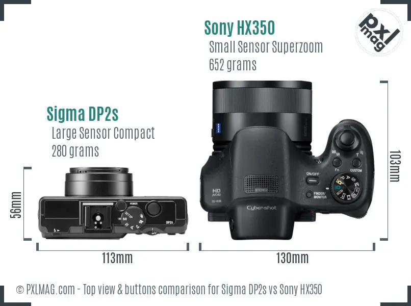 Sigma DP2s vs Sony HX350 top view buttons comparison Sigma DP2s vs Sony HX350 top view buttons comparison