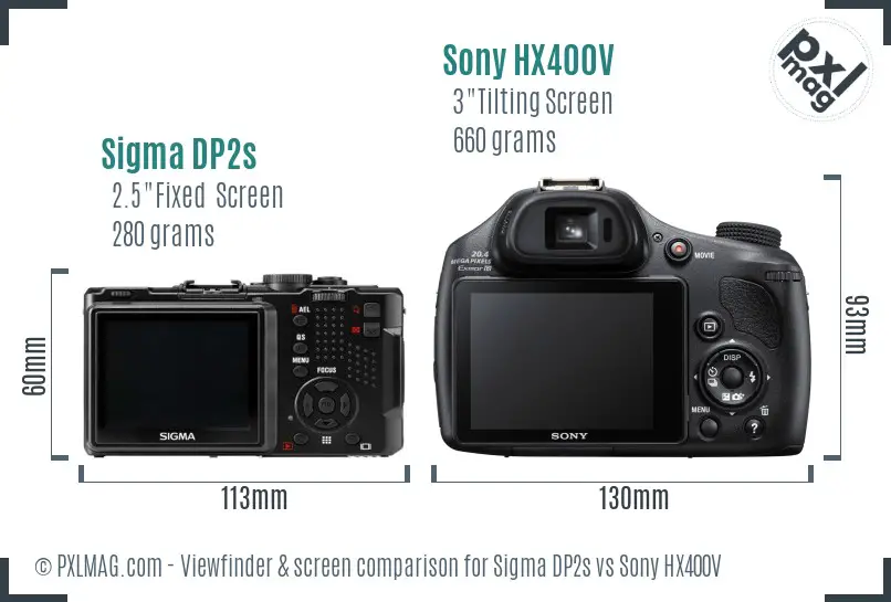 Sigma DP2s vs Sony HX400V Screen and Viewfinder comparison