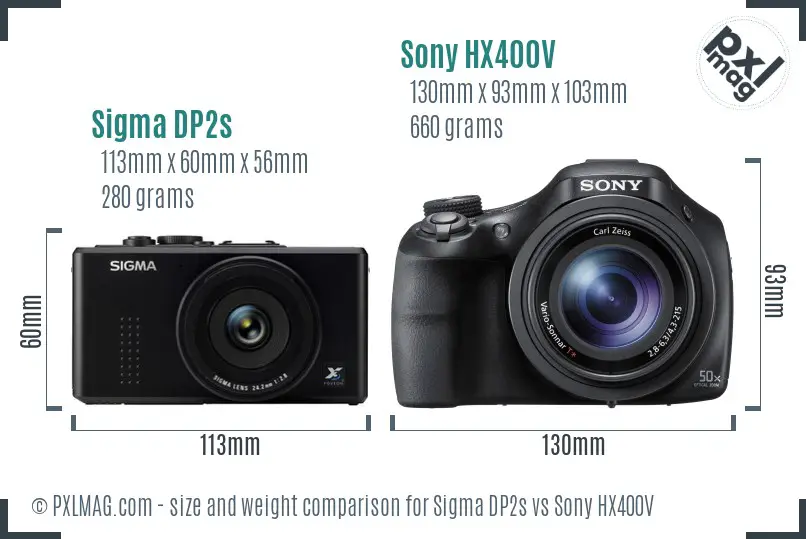 Sigma DP2s vs Sony HX400V size comparison