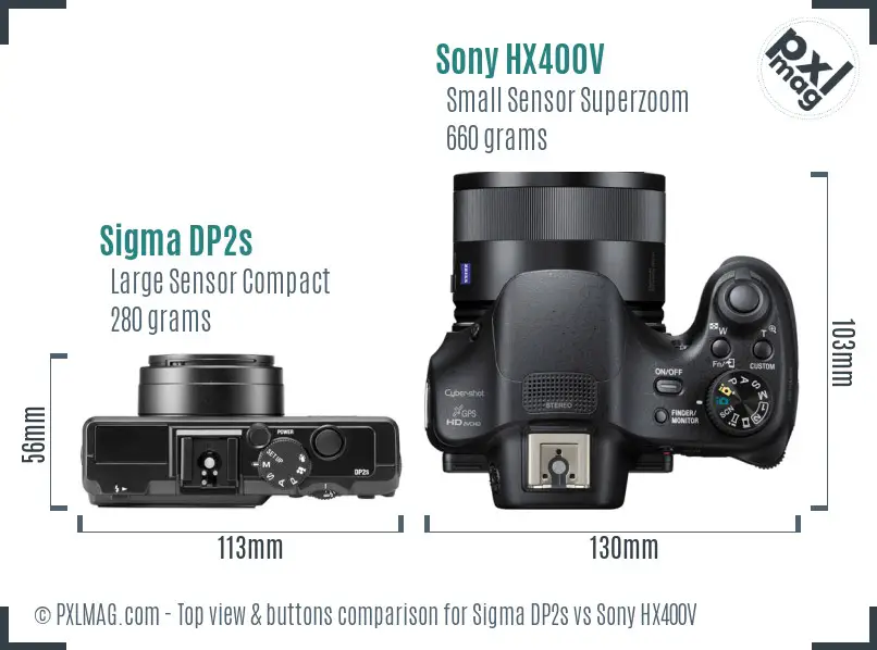 Sigma DP2s vs Sony HX400V top view buttons comparison