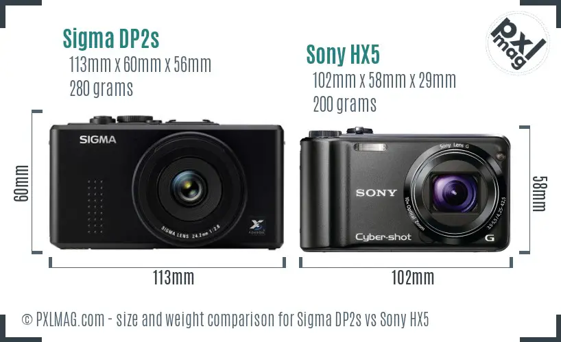 Sigma DP2s vs Sony HX5 size comparison Sigma DP2s vs Sony HX5 size comparison