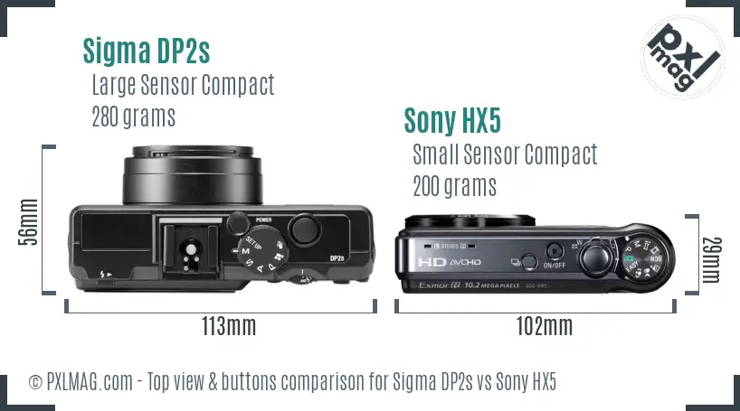 Sigma DP2s vs Sony HX5 top view buttons comparison Sigma DP2s vs Sony HX5 top view buttons comparison