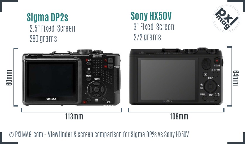 Sigma DP2s vs Sony HX50V Screen and Viewfinder comparison