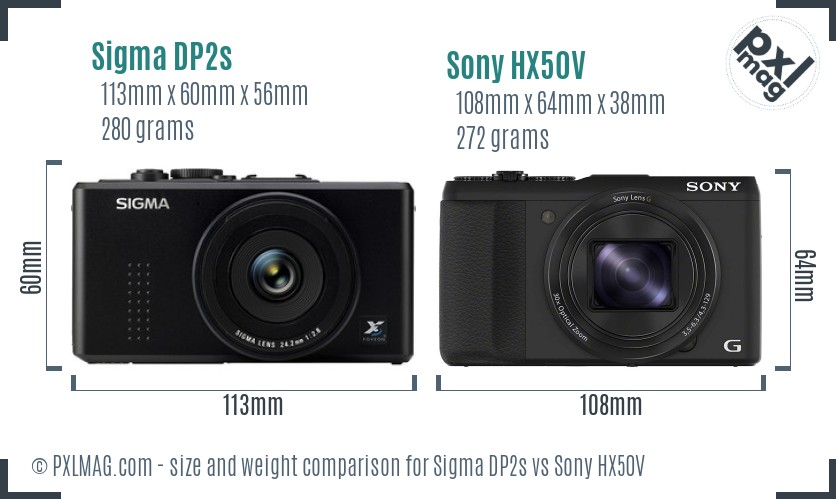 Sigma DP2s vs Sony HX50V size comparison Sigma DP2s vs Sony HX50V size comparison
