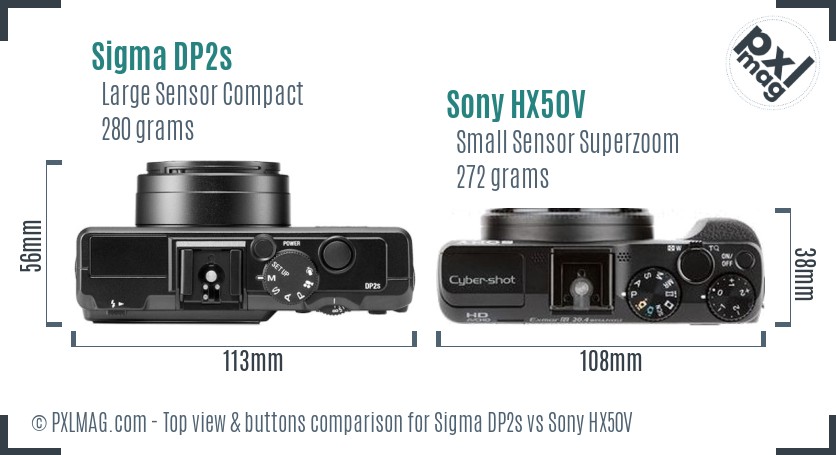 Sigma DP2s vs Sony HX50V top view buttons comparison