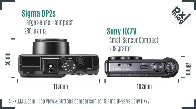 Sigma DP2s vs Sony HX7V top view buttons comparison