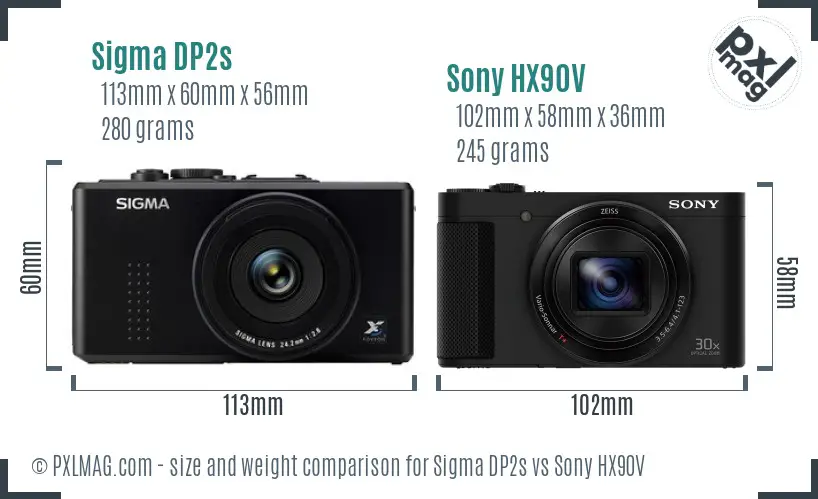 Sigma DP2s vs Sony HX90V size comparison