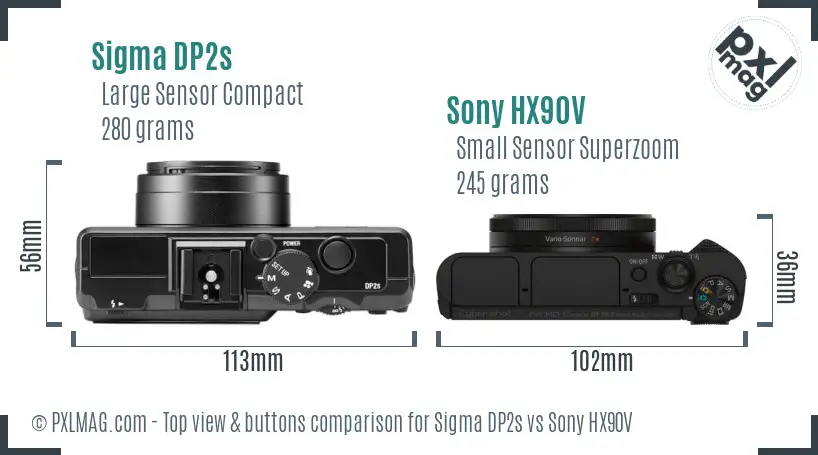 Sigma DP2s vs Sony HX90V top view buttons comparison