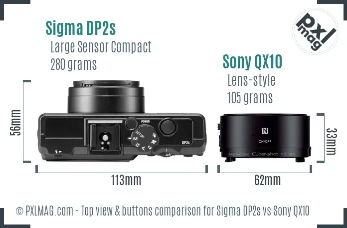 Sigma DP2s vs Sony QX10 top view buttons comparison