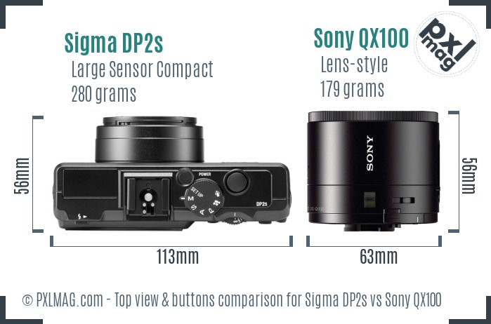Sigma DP2s vs Sony QX100 top view buttons comparison