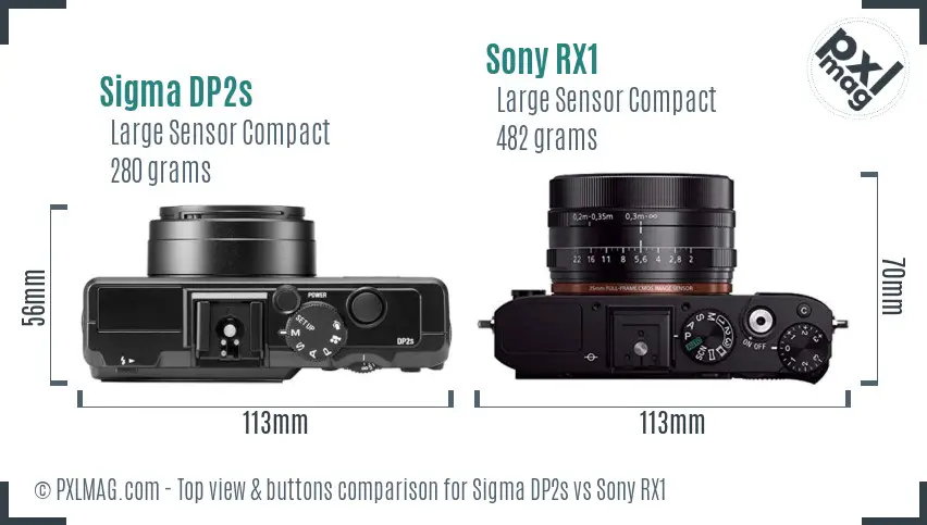 Sigma DP2s vs Sony RX1 top view buttons comparison