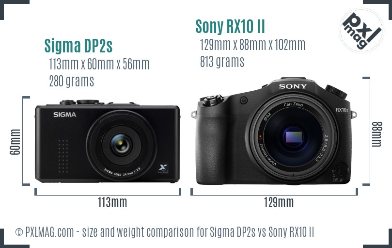 Sigma DP2s vs Sony RX10 II size comparison