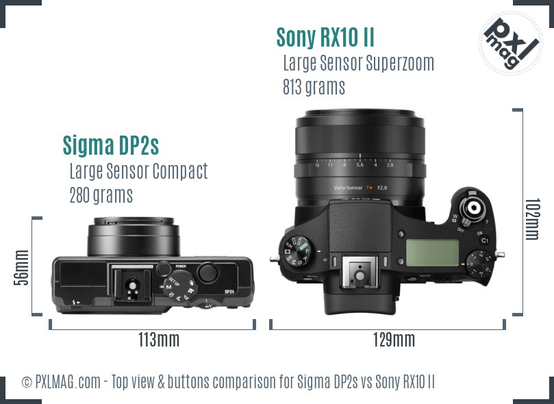 Sigma DP2s vs Sony RX10 II top view buttons comparison