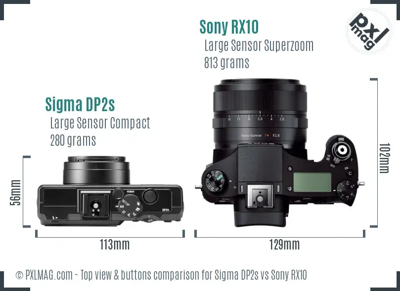 Sigma DP2s vs Sony RX10 top view buttons comparison