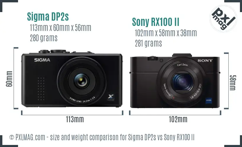Sigma DP2s vs Sony RX100 II size comparison
