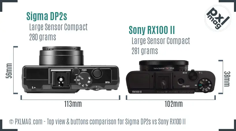 Sigma DP2s vs Sony RX100 II top view buttons comparison