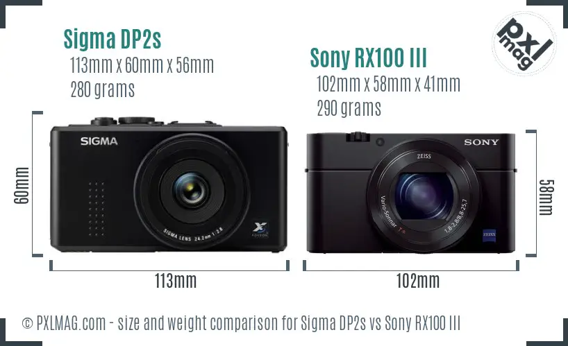 Sigma DP2s vs Sony RX100 III size comparison