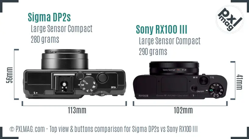 Sigma DP2s vs Sony RX100 III top view buttons comparison