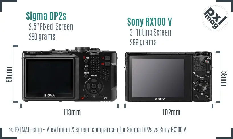 Sigma DP2s vs Sony RX100 V Screen and Viewfinder comparison