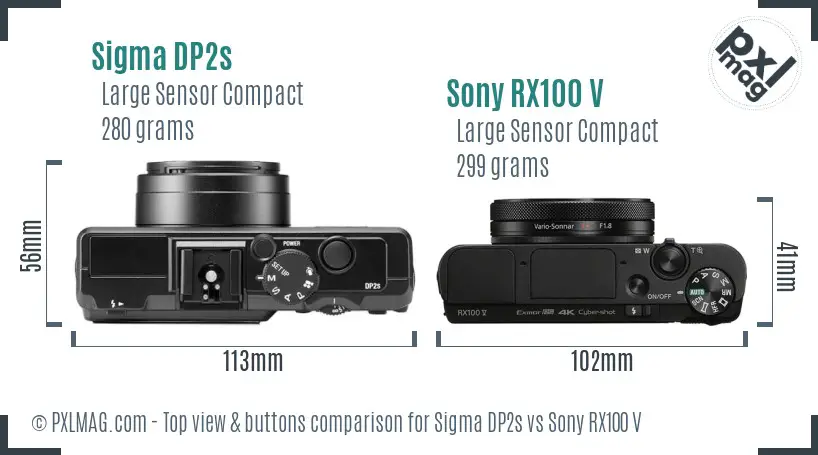 Sigma DP2s vs Sony RX100 V top view buttons comparison
