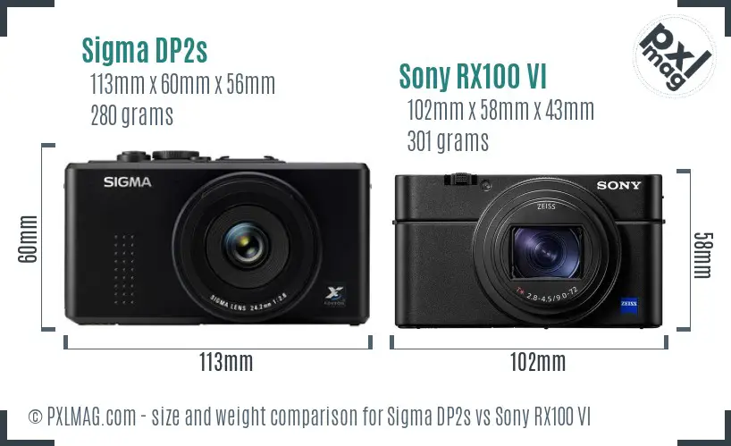 Sigma DP2s vs Sony RX100 VI size comparison