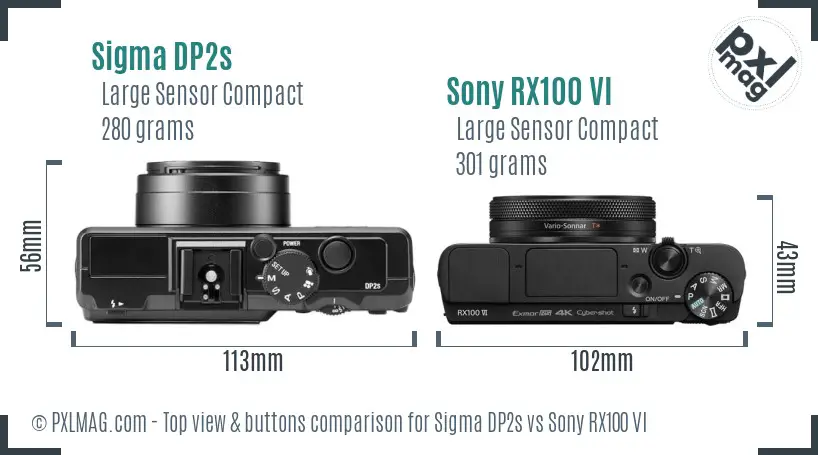 Sigma DP2s vs Sony RX100 VI top view buttons comparison