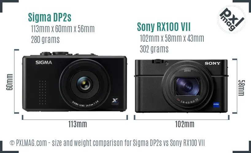 Sigma DP2s vs Sony RX100 VII size comparison