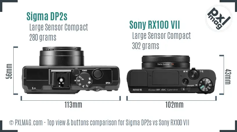 Sigma DP2s vs Sony RX100 VII top view buttons comparison