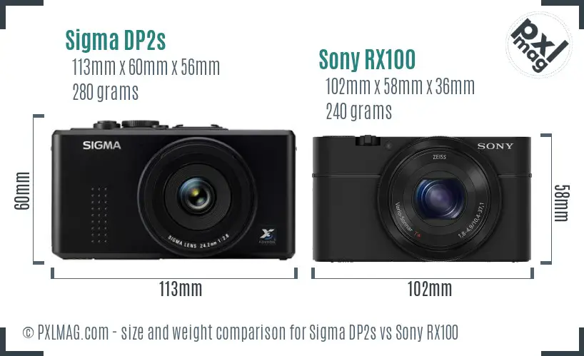 Sigma DP2s vs Sony RX100 size comparison