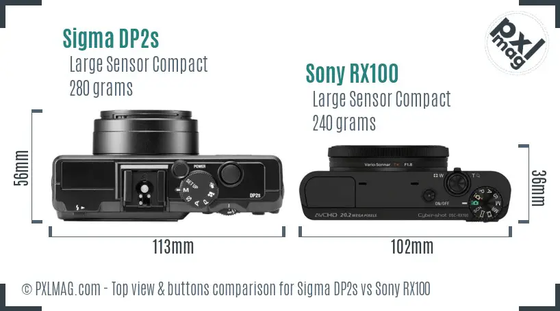 Sigma DP2s vs Sony RX100 top view buttons comparison