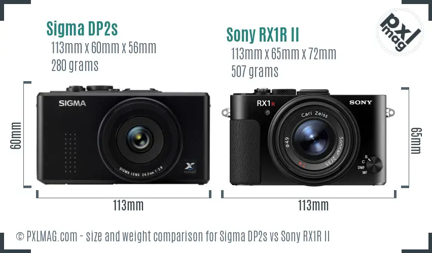 Sigma DP2s vs Sony RX1R II size comparison